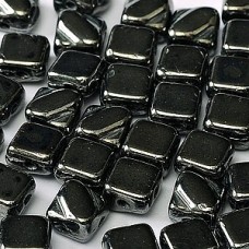 6mm 2-Hole Silky Beads - Jet Hematite - Pack of 40