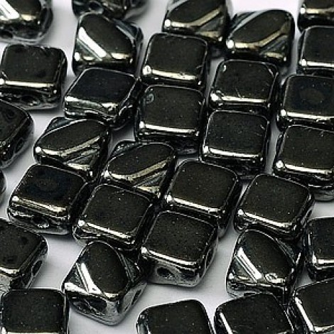 6mm 2-Hole Silky Beads - Jet Hematite - Pack of 40
