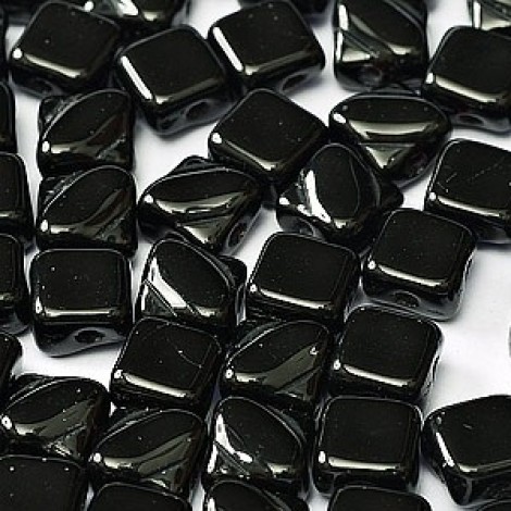 6mm 2-Hole Silky Beads - Jet Black - Pack of 40