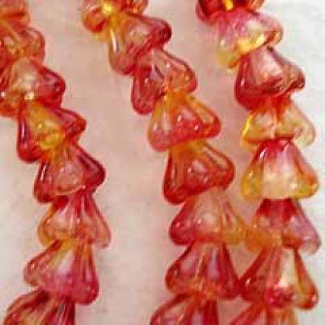 4x6mm Czech Bell Flowers - Dual Coated Fuchsia Lemon - Pack of 20