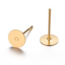 6mm Gold Flat Pad Earposts with Brass Head + Stainless Steel Post - Pack of 12 Pair