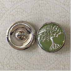 20mm Tree of Life Silver Plated with Green Enamel Snap Chunk