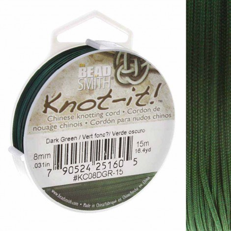 0.8mm Beadsmith Knot-it Chinese Knotting Cord - Dark Green - 15m