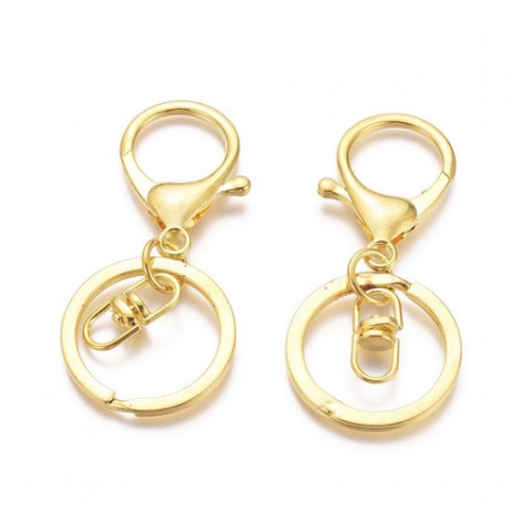 68mm Bright Yellow Gold Plated Swivel Clasp Clip w-Keyring - Pack of 2