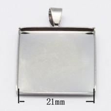 21mm Square Silver Plated Brass Pendant Bezel with Bail