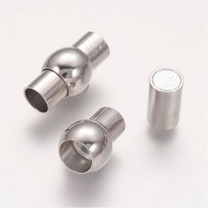 17x9mm (5mm ID) Platinum Silver Plated Nickel Free Brass Magnetic Tube Clasps - Pack of 2
