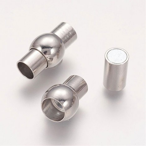 17x9mm (5mm ID) Platinum Silver Plated Nickel Free Brass Magnetic Tube Clasps - Pack of 2
