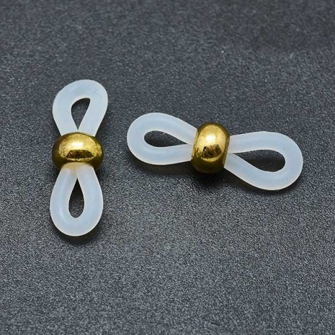 20x6mm Clear Latex Free Clear Silicone Eyeglass Holders with Gold Plated Brass Bead - Pack of 4 pair