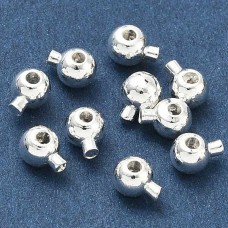 3.4x4.5x3mm (Hole Size 0.8mm) 925 Sterling Plated Brass Push Button Crimp Beads - Pack of 10
