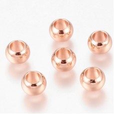8x5.5mm Rose Gold Environmentally Plated Brass Round Beads w-4.5mm hole