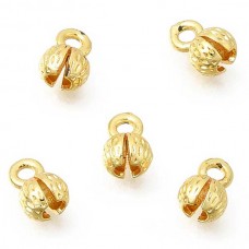 6.5x4mm (Hole 1.4mm, ID 2.5mm) Gold Colour Plated Brass Bead Tips - Pack of 10