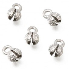 6.5x4mm (Hole 1.4mm, ID 2.5mm) Platinum Silver Colour Plated Brass Bead Tips - Pack of 10