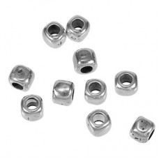 5mm (2.9mmID) Round Hole Square Bead - Ant Silver