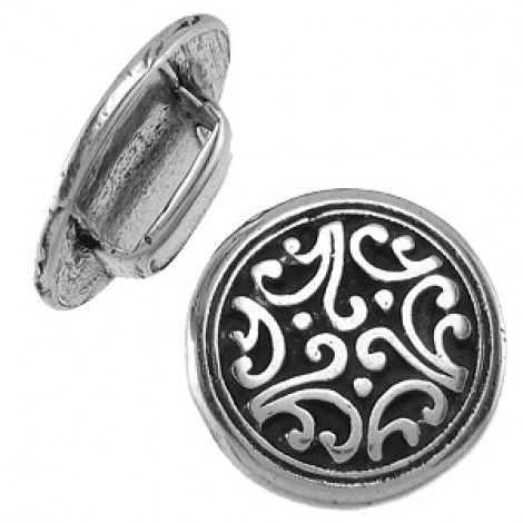 21mm(ID10x2mm) Ant Silver Floral Flat Leather Slider - Each 21mm(ID10x2mm) Ant Silver Floral Flat Leather Slider - Each