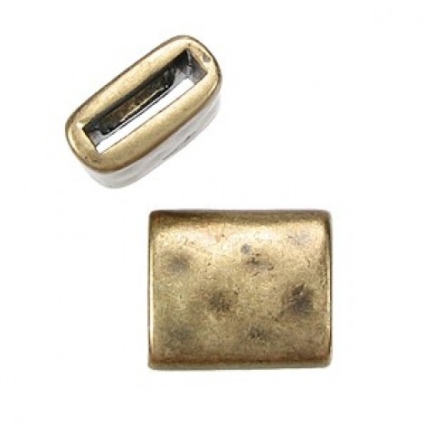 10x2mm ID Ant Brass Hammered Flat Leather Slider