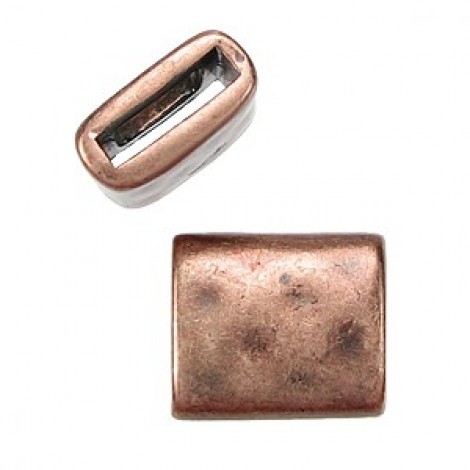 10x2mmID Ant Copper Hammered Flat Leather Rect Sliders