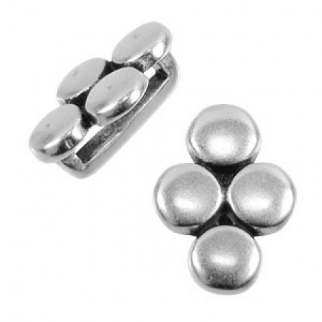 15x11mm (10x2mmID) Flat Leather 4 Disc Slider - Ant Silver