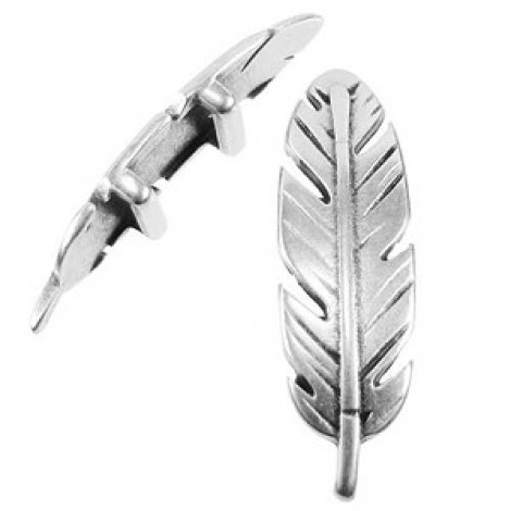 10mm Flat Leather Feather Slider - Antique Silver