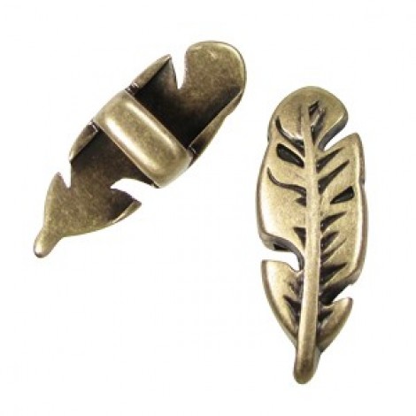 21x8mm(ID-5x2mm)Ant Brass Flat Leather Feather Slider - Each 21x8mm(ID-5x2mm)Ant Brass Flat Leather Feather Slider - Each