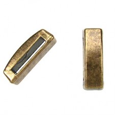 13mm(10x2mmID) Flat Leather Thin Bar Sliders - Ant Brass - Pack of 2