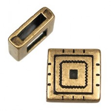 16mm(10x2mmID) Ant Brass Southwest Square Flat Leather - Each