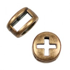 5mm Cross Circle Flat Leather Slider - Ant Brass - Each