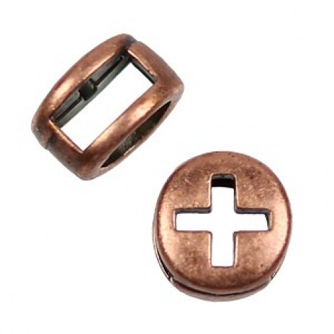5mm Cross Circle Flat Leather Slider - Ant Copper - Each