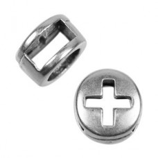 5mm Cross Circle Flat Leather Slider - Ant Silver