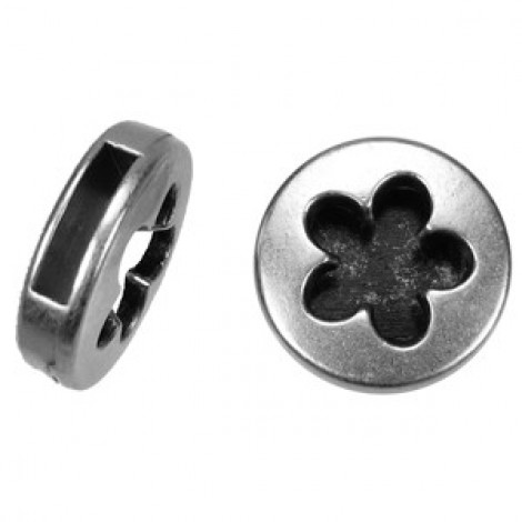 17mm (ID-10x2mm) Flower Slider for Flat Leather - Antique Silver