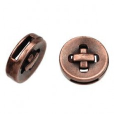 8mm(5x2mmID) Stitched Button Ant Copper Flat Sliders - Pack of 2