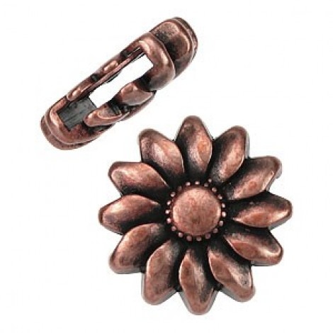 20mm(10x2mmID) Ant Copper Sunflower Flat Leather Sliders - Each 20mm(10x2mmID) Ant Copper Sunflower Flat Leather Sliders - Each