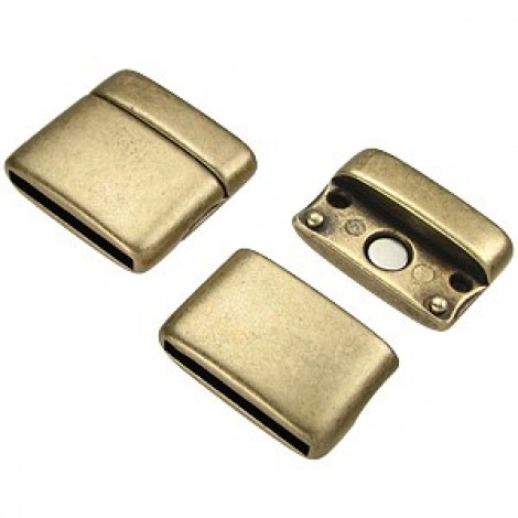 20mm Flat Rounded Magnetic Leather Clasp - Ant Bronze