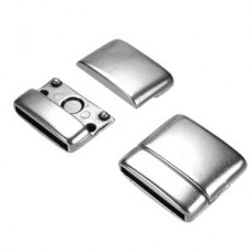 20mm Flat Rounded Magnetic Leather Clasp - Ant Silver