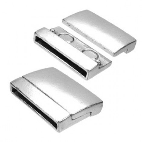 25mm Rectangle Magnetic Ant Silver Flat Leather Clasp