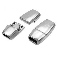 5mm Tapered Magnetic Flat Leather Clasp - Ant Silver