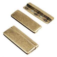 50mm Flat Leather Rounded Ant Brass Magnetic Clasp - Each