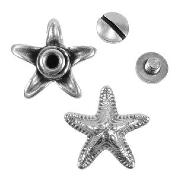 Starfish Rivets 17mm Ant Silver Starfish Screw Flat Leather Rivet Set | EYELETS, SNAPS ...