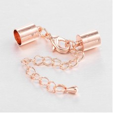5mm ID Rose Gold Pl Cord End Caps, Clasp & Ext Chain