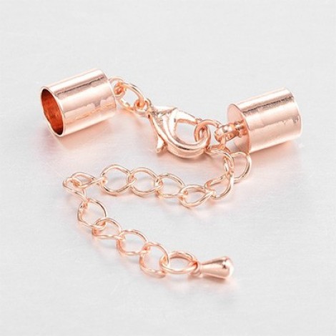 5mm ID Rose Gold Pl Cord End Caps, Clasp & Ext Chain
