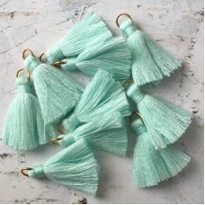 30mm Cotton Mini Tassels with Gold Jumpring - Pack of 10 - Pastel Aqua/Gold