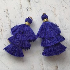 35mm Three Tier Mini Cotton Tassels with Loop - Royal Blue - 1 pair