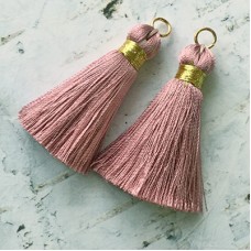40mm Gold Wrapped Silk Tassels with Gold Jumpring - Lilac - 1 pair