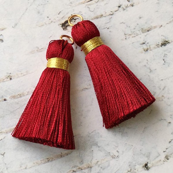 40mm Gold Wrapped Silk Tassels With Gold Jumpring Burgundy 1 Pair Tasse 