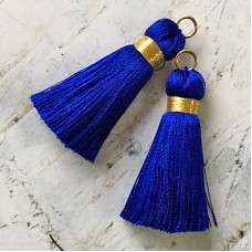 40mm Gold Wrapped Silk Tassels with Gold Jumpring - Royal Blue - 1 pair
