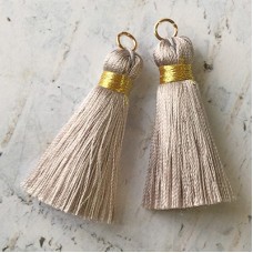 40mm Gold Wrapped Silk Tassels with Gold Jumpring - Silver Grey - 1 pair