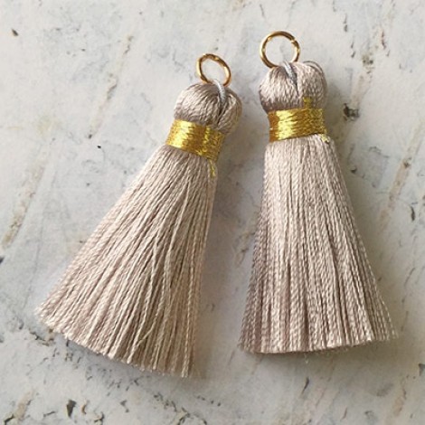 40mm Gold Wrapped Silk Tassels with Gold Jumpring - Silver Grey - 1 pair