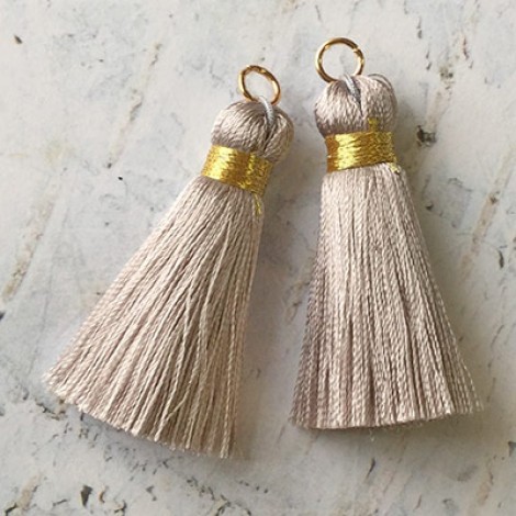 40mm Gold Wrapped Silk Tassels with Gold Jumpring - Silver Grey - 1 pair 40mm Gold Wrapped Silk Tassels with Gold Jumpring - Silver Grey - 1 pair