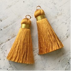 40mm Gold Wrapped Silk Tassels with Gold Jumpring - Golden Ochre - 1 pair
