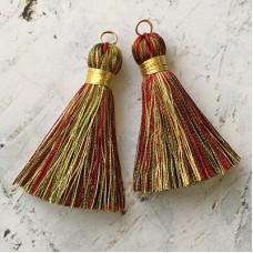 40mm Gold Wrapped Silk Tassels with Gold Jumpring - Deep Multi-Colour - 1 pair