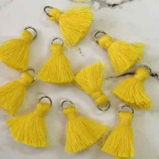 20mm Cotton Mini Tassels with Silver Jumpring - Pack of 10 - Golden Yellow/Silver